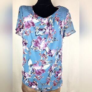 Apt 9 Top Womens L Floral Embroidered Sheer sleeve Fairycore grandmacore comfort